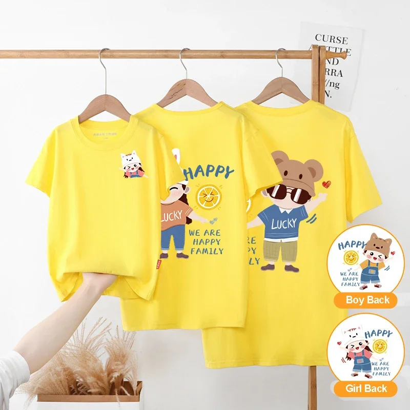 Cartoon Print Family T-shirt 2024 Summer Mother Daughter Son Family Matching Outfits Father Kids Cotton T-shirts Family Clothes