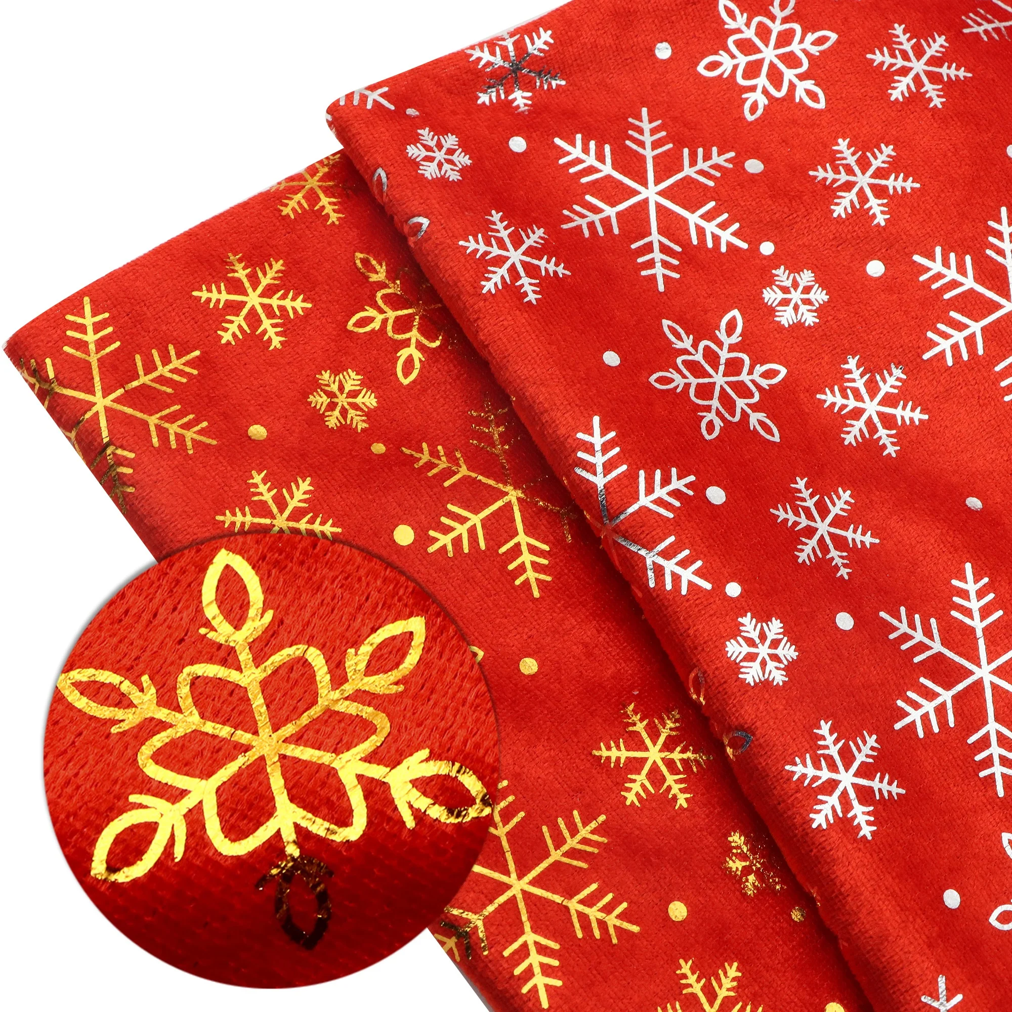 1 Stück extra groß, 149,86 x 49,99 cm, vorgeschnittener Stoff, metallische Schneeflocke, Rotgold, Samt, Textur zum Nähen, Weihnachten, Basteln, Dekor, DIY