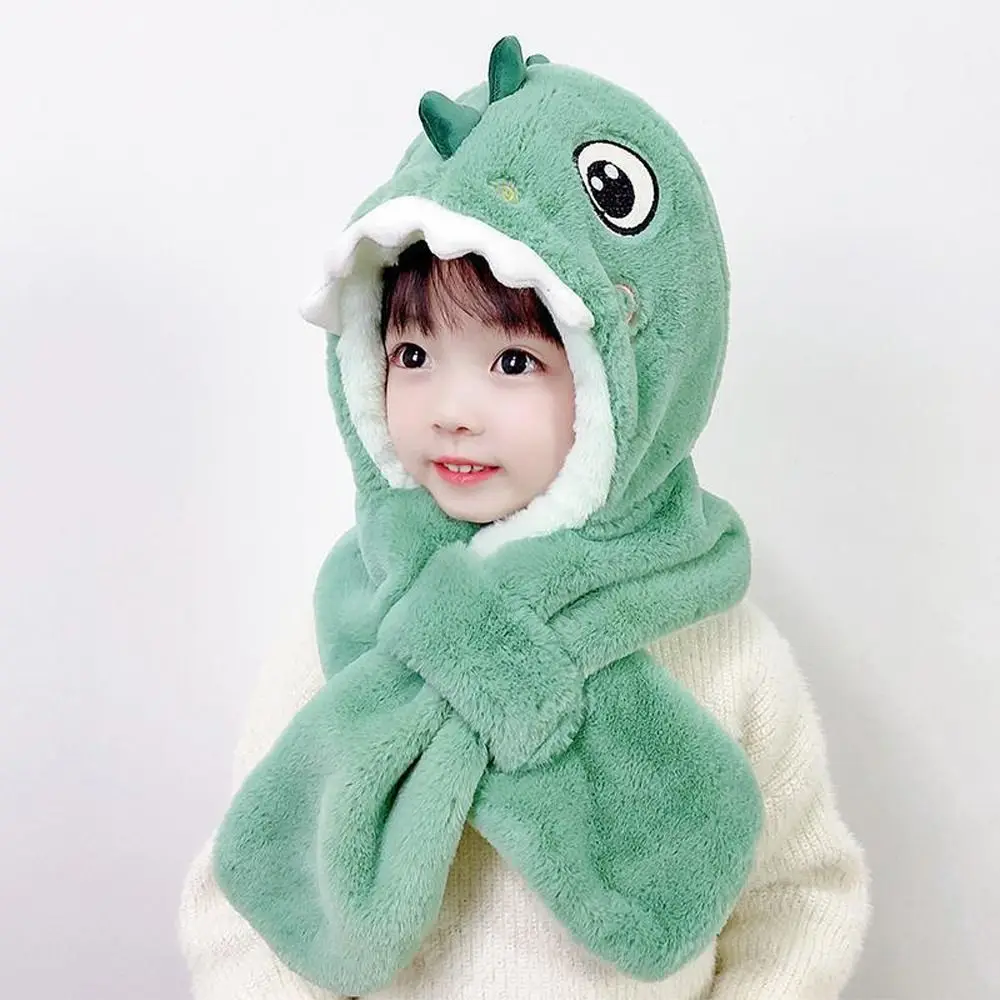 Warm Lovely Cartoon Ear-flap Plush Pullover Hat Dinosaur Hat Scarf Set Windproof Bomber Hat Bonnet Winter Cap Baby Hat