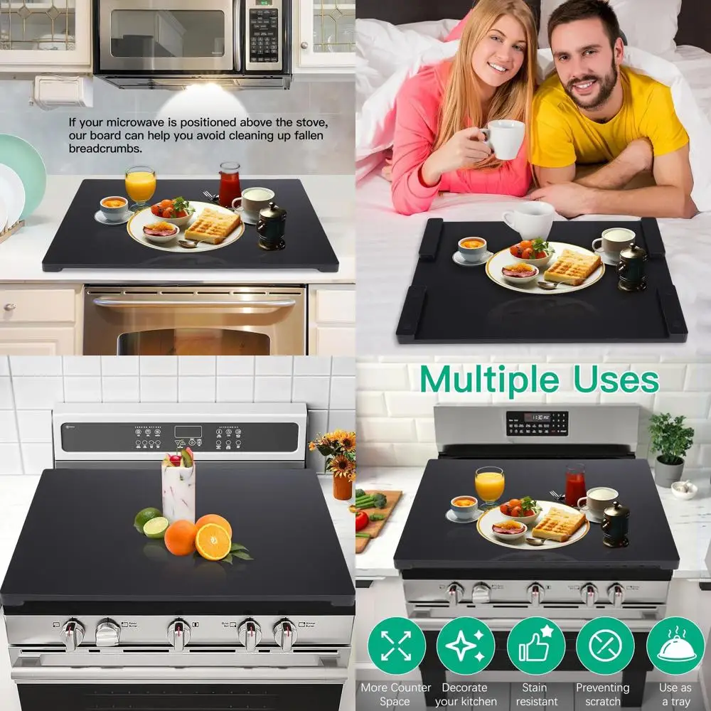 

Кухонная декоративная крышка для дровяной печи — сервировочный поднос для электрических плит, черный (29,92x22,05)