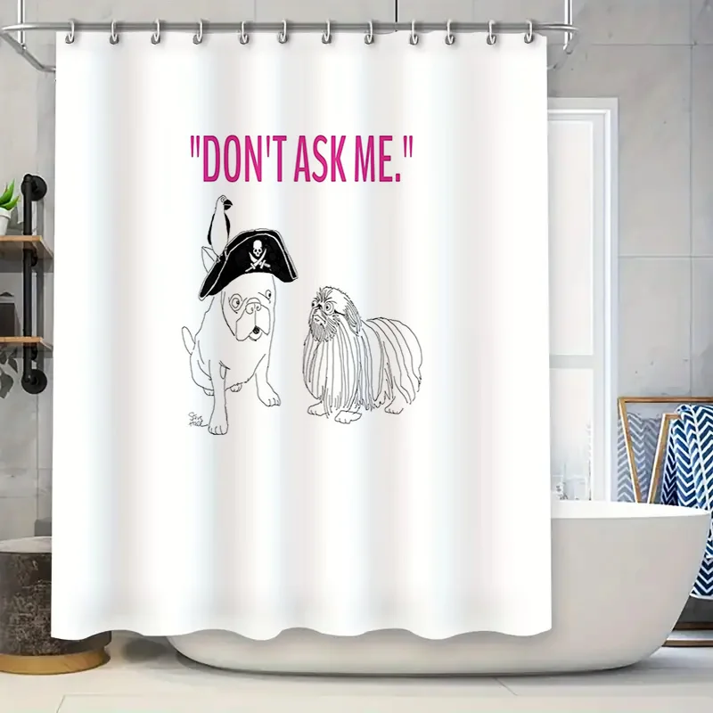 

Cute French Bulldog and Shih Tzu Pattern Shower Curtain Bathroom Decor Set Waterproof Home Textile Vintage Style