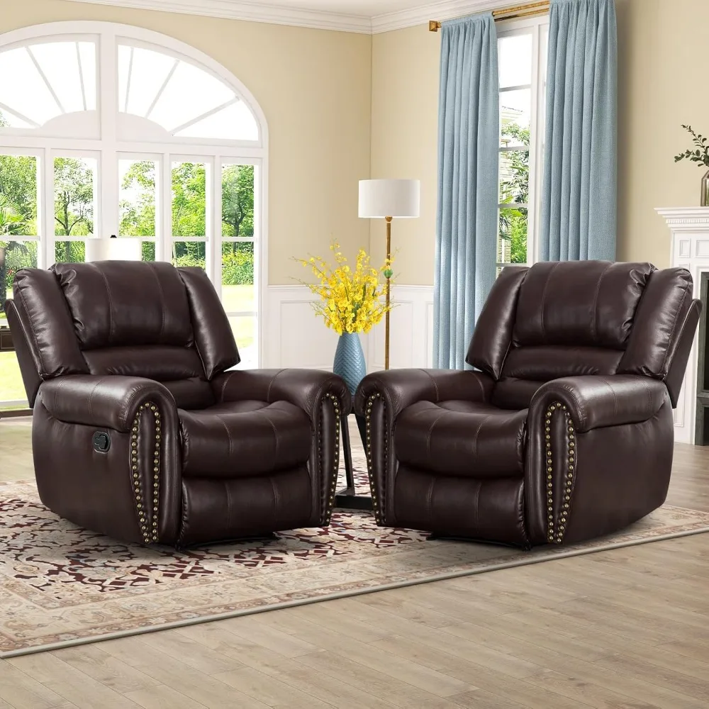 

Leather Recliner Chair Set of 2, Classic and Traditional Manual Recliner Chair with Comfortable Arms and Back, Manual Sing