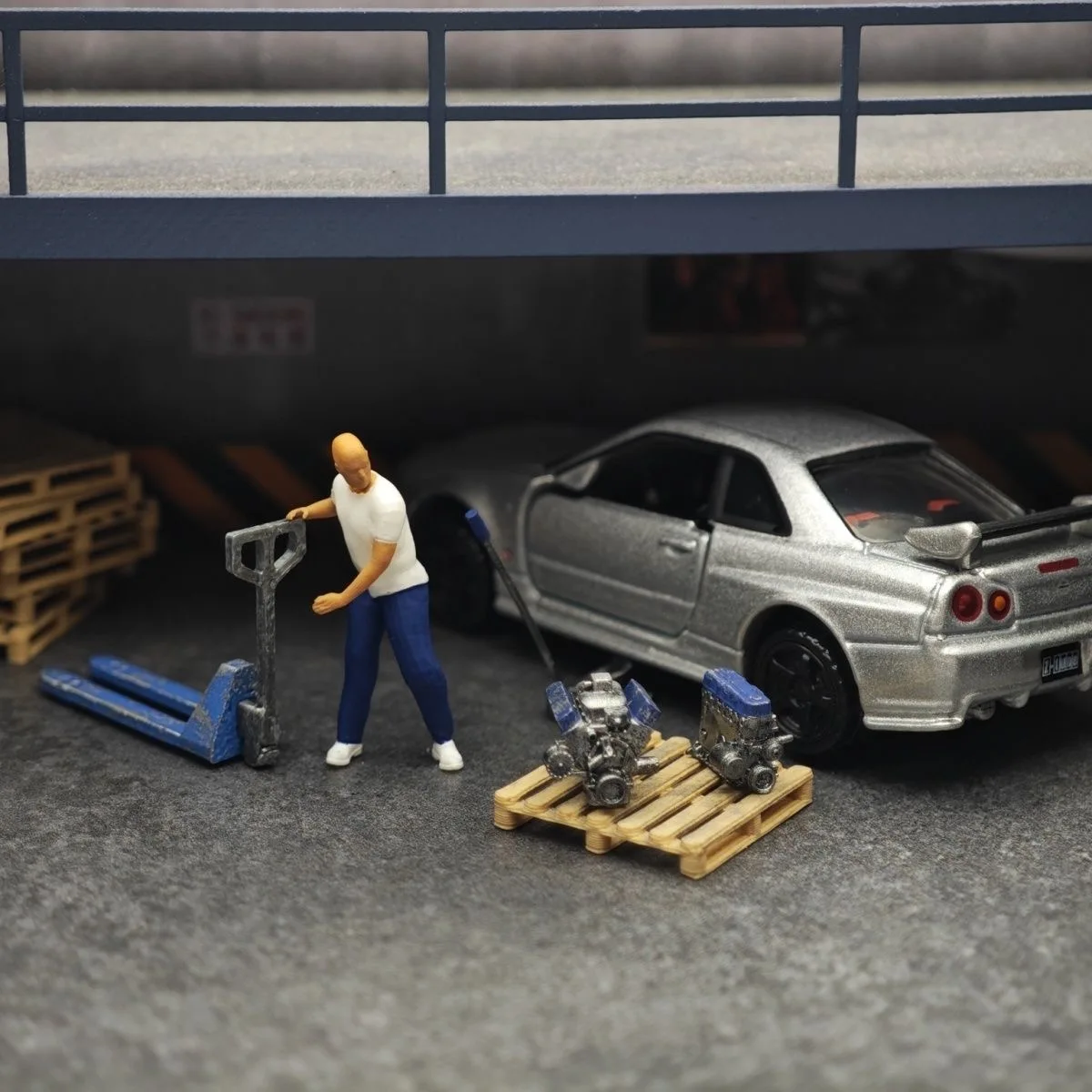 1:64 Dekorasi Adegan Bengkel Perbaikan Model Mobil, Dongkrak, Figur Mini, Aksesori Modifikasi Mesin