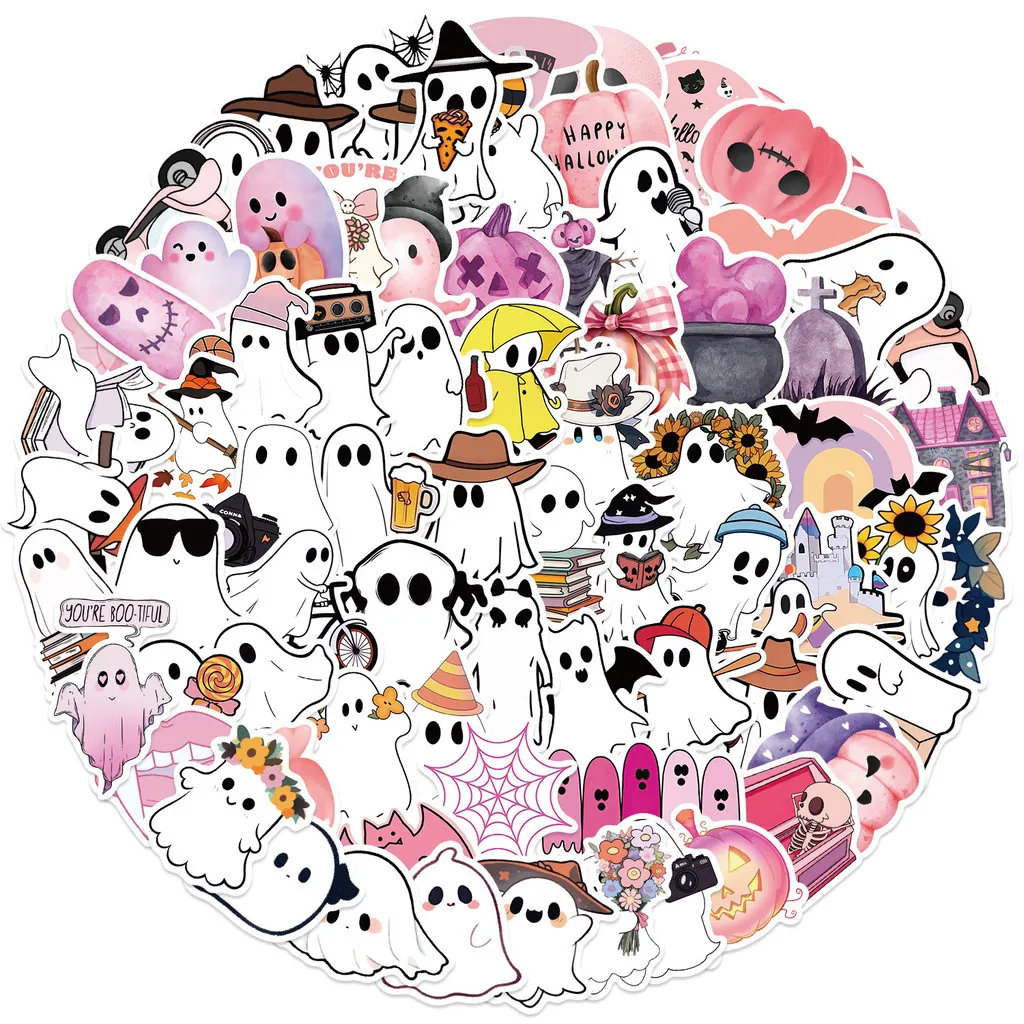 100 Pcs Cartoon Halloween Ghost Graffiti Stickers Waterproof DIY Decals for Decor on Guitars Notebooks Luggage AnimeWorlds Store