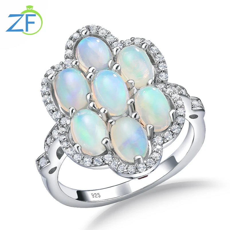 GZ ZONGFA 100% 925 Sterling Silve Flower Rings for Women 2.23Carats Sparkling Natural Opal Gemstone  Party Trendy Fine Jewelry