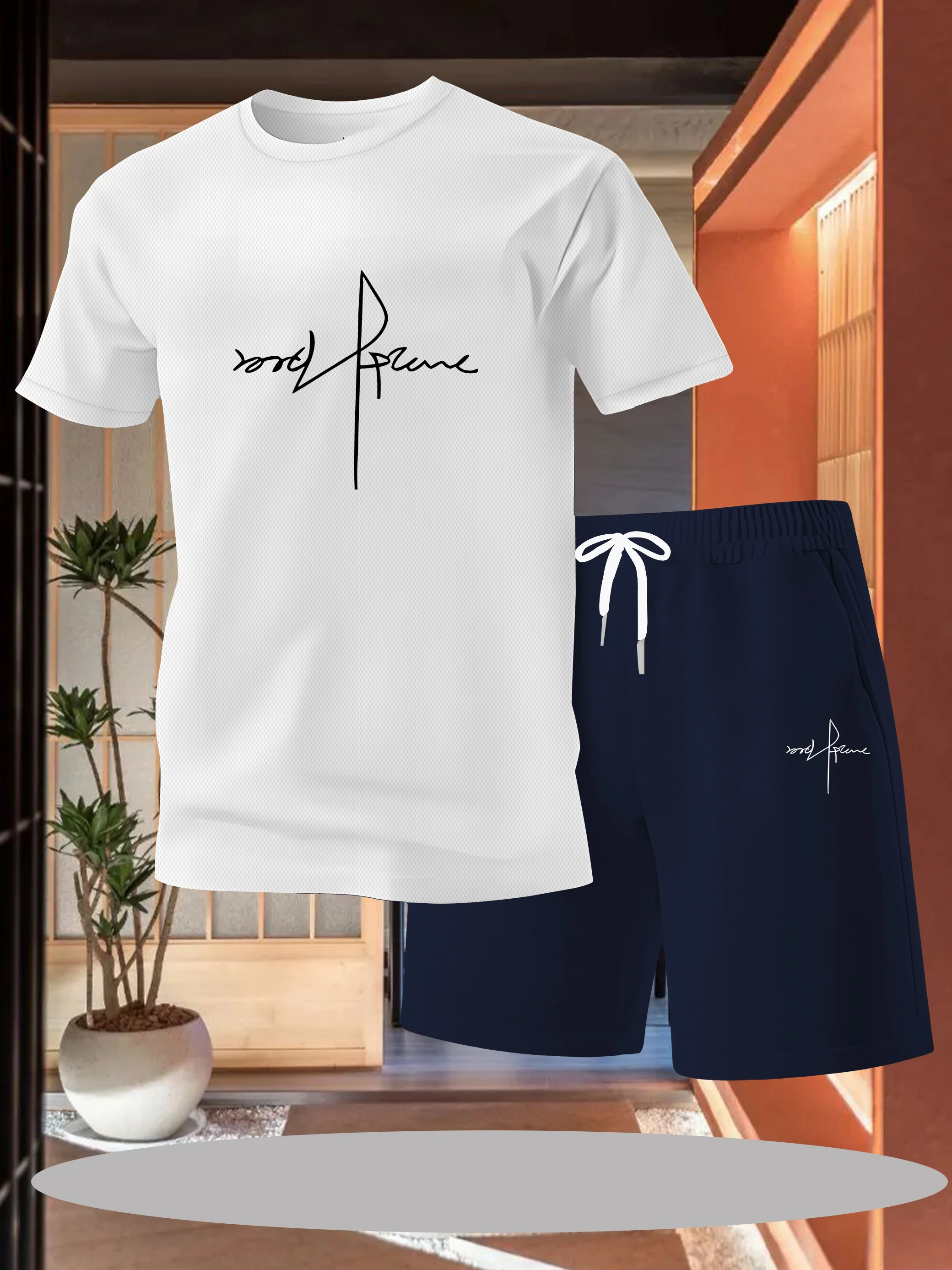 

New Summer Casual Set Two Piece - Super Soft Round Neck T-shirt, Novel and Fashionable Street Elements, Men's Lightweight and Br