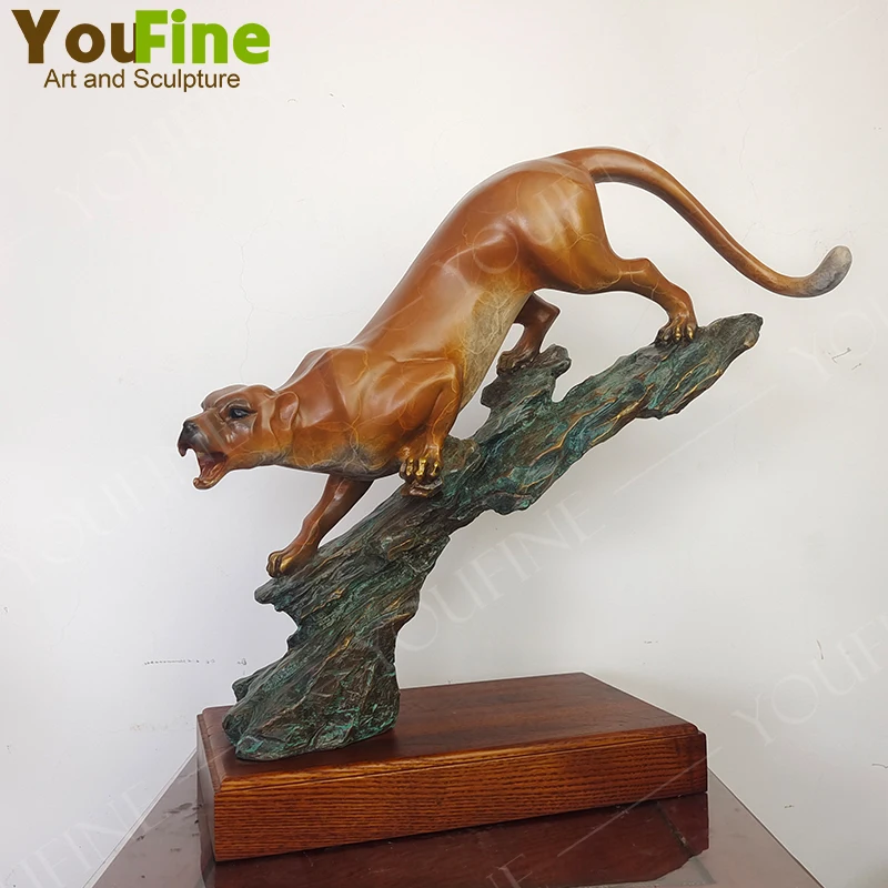 Bronze Cheetah Statue Bronze Leopard Sculpture Antique Animal Art Crafts For Collection Ornaments Home Inddor Decor Ornaments