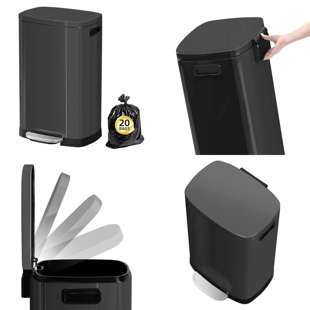 

13 Gallon Capacity Stainless Steel Kitchen Trash Bin with 50 Liters, Removable Bucket and Soft-Closing Lid