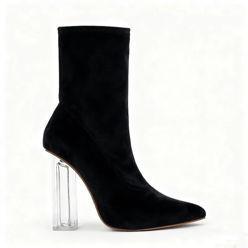 

Женские туфли на высоком каблуке, женские толстые однотонные замшевые туфли с острым носком и квадратным корнем, утолщенные дышащие теплые женские туфли на средней трубке 2026