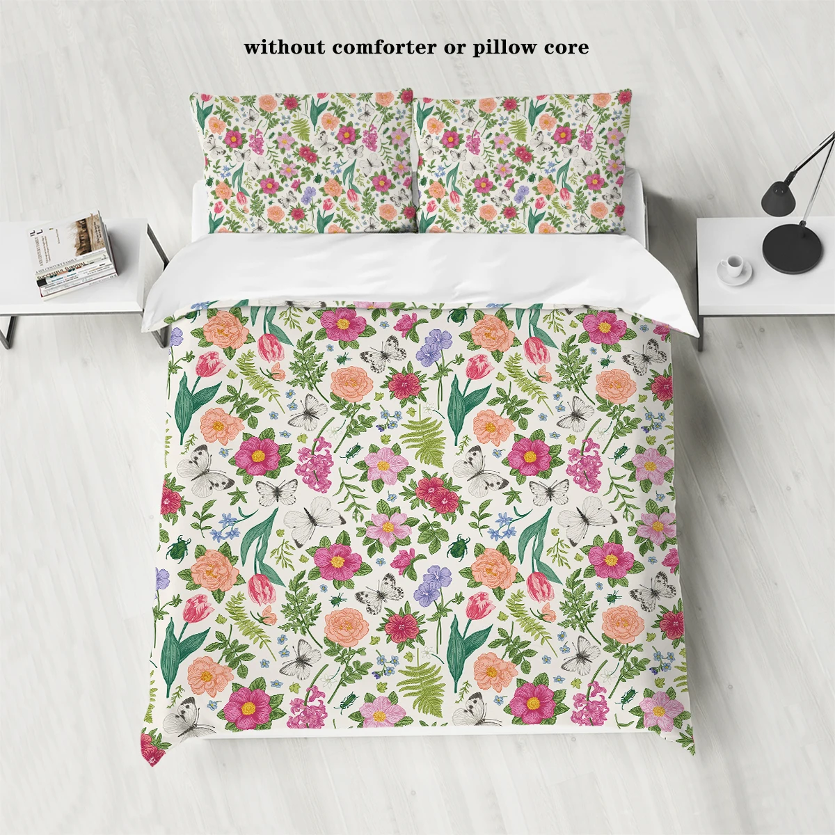 

3-piece natural pink floral pattern printed down duvet cover (1 duvet cover+2 pillowcases, no core) bedding set