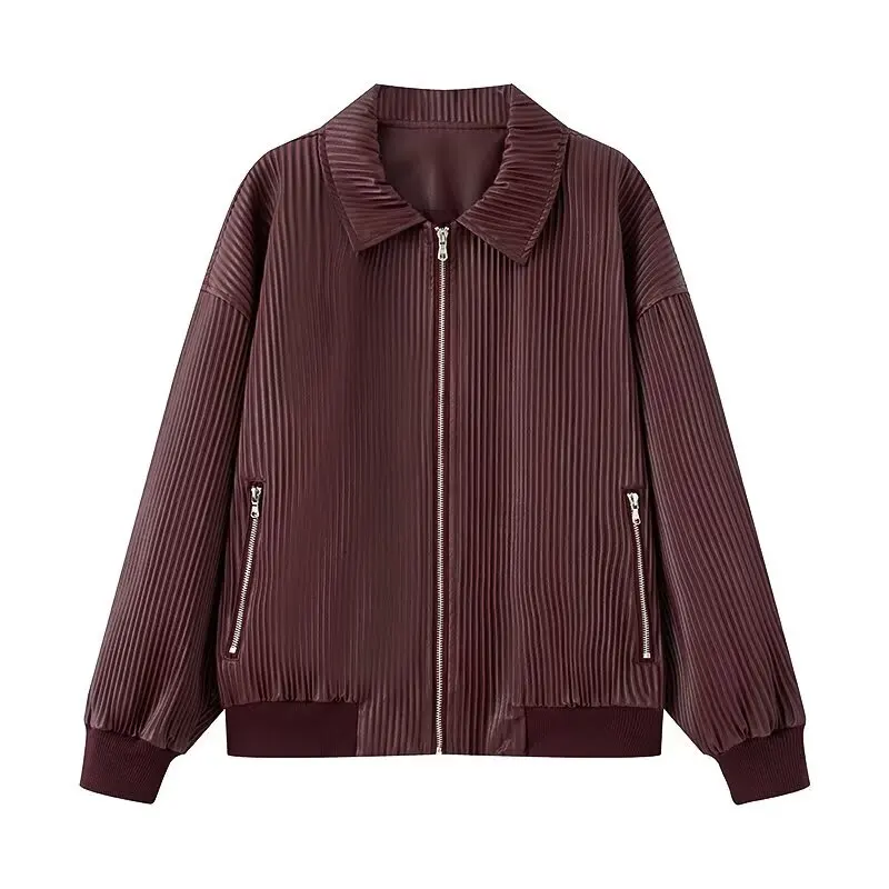 Chaqueta corta con cremallera de invierno para mujer, abrigo corto de piel, chaqueta a rayas con cuello vuelto, prendas de vestir exteriores para mujer, prendas de vestir cálidas para mujer, Tops cálidos