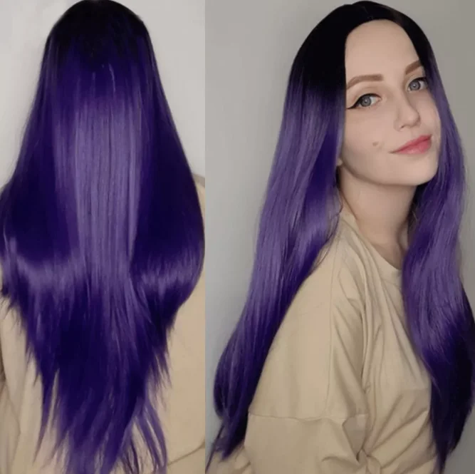 Parrucche da donna con capelli lunghi viola in pizzo viola scuro Ombre diritte