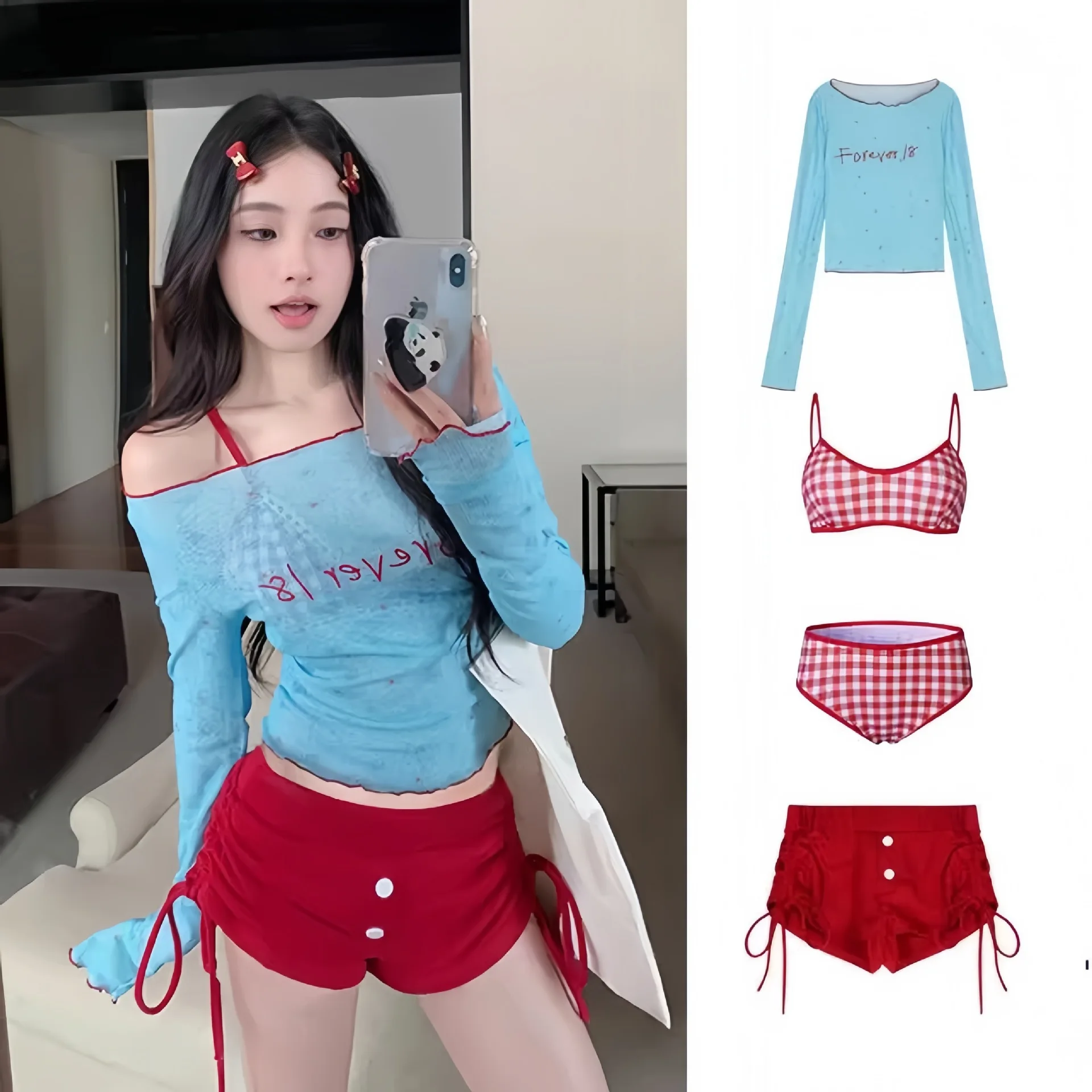 

Pure Desire Wind Long-sleeved Sunscreen Blouse Four-piece Set Split Bikini Swimsuit Women's Seaside Dopamine Suit
