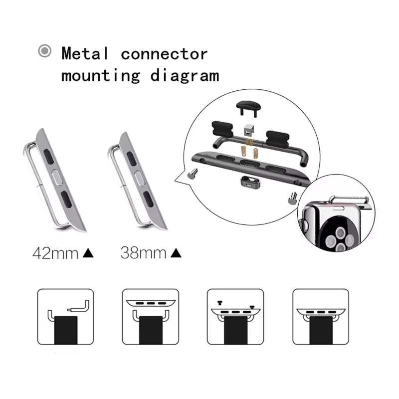 Adattatore connettore in acciaio inossidabile 2 pezzi per Apple Watch 44mm 40mm 42/45mm 41mm 38 Connettori Accessori per Iwatch 6 5 7 8 9 Se