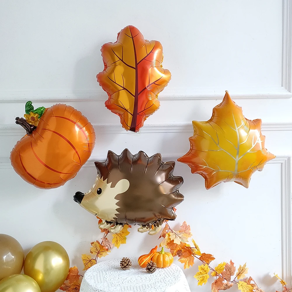 1/5pcs Autumn Maple Leaf Pine Cones Foil Balloons Squirrel Fox Animals Balloon Thanksgiving Brithday Party Decorations Kid Toys