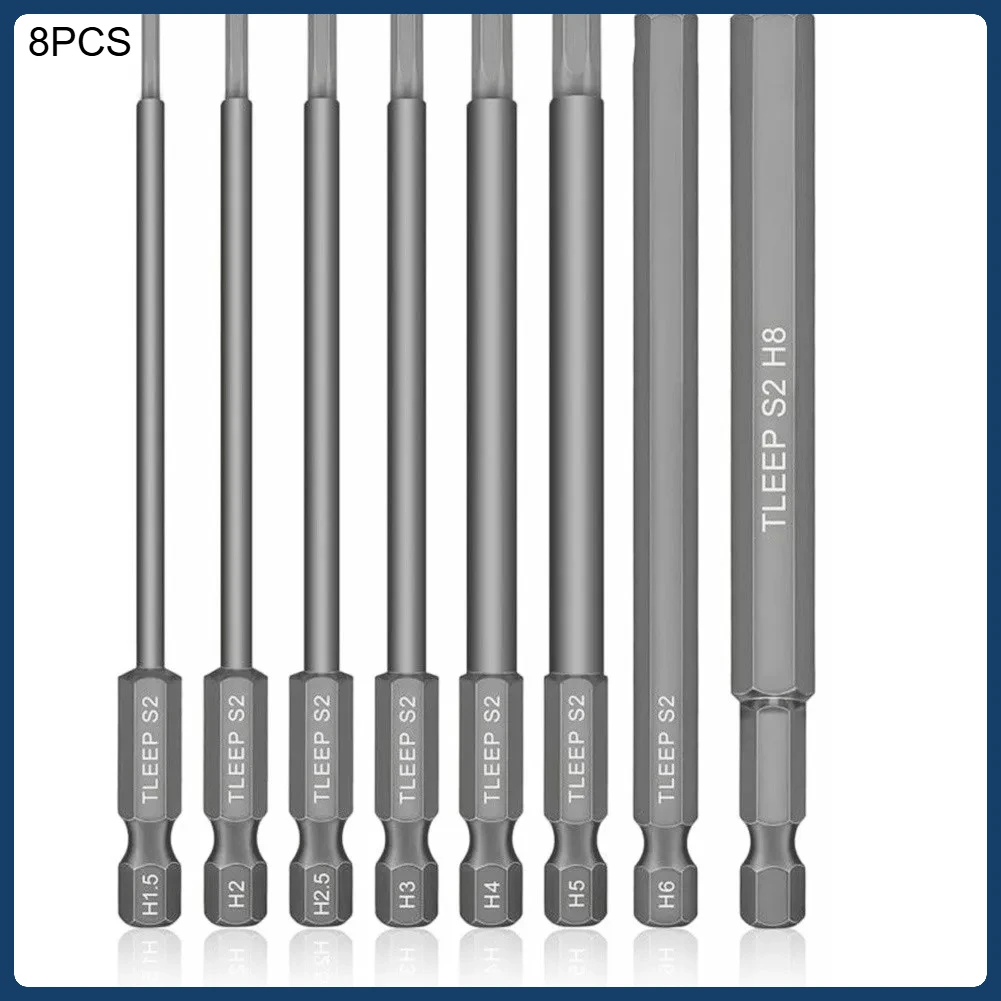 

8PCS 100mm Drill Bits Set Hex Head Allen Wrench Allen Electric Hexagonal Bit Screwdriver Socket Bit Power Tool Part Accessories
