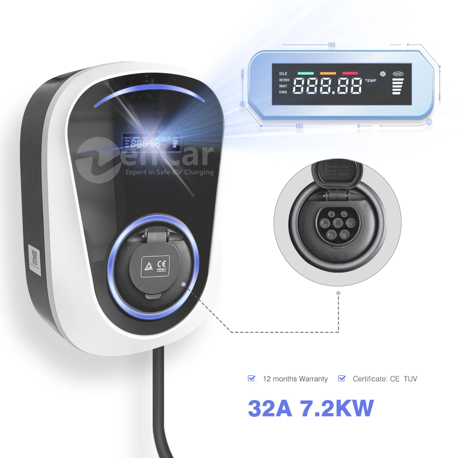 

DUOSIDA Wallbox 32A 7.2kW Type 2 Socket EV Charging Station Electric Vehicle Charger IEC 62196-2 EVSE 1 Phase