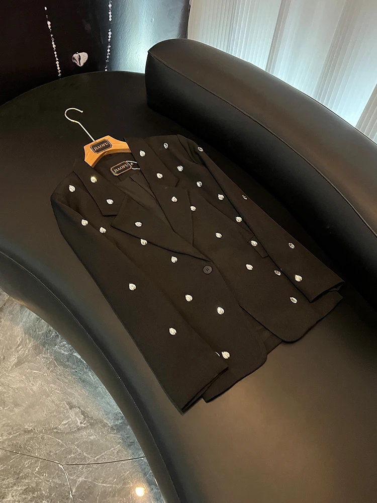 

Heavy-Work Long-Sve Single-Button Patchwork Women's Suit Jaet Commute Sle Faionable Ele Chinese Production