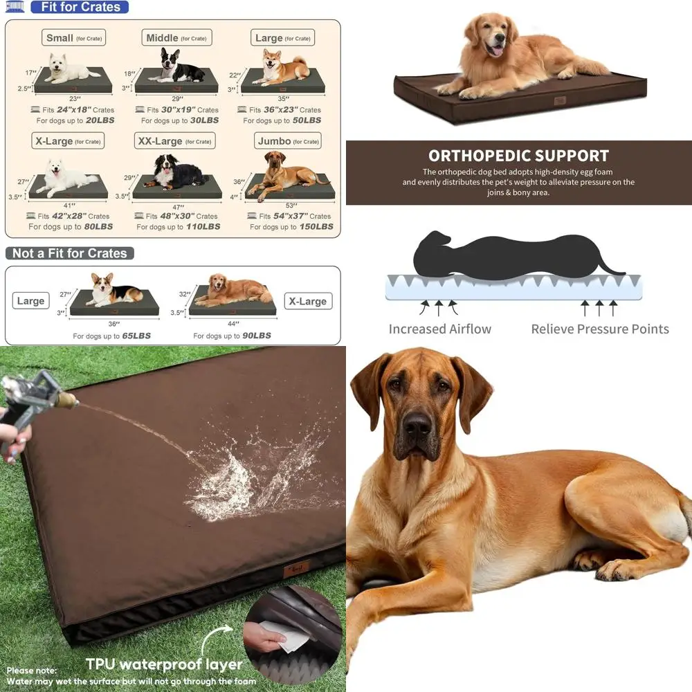 

Ортопедическая лежанка для крупных собак — водонепроницаемый матрас Jumbo с съемным охлаждающим чехлом, коричневый