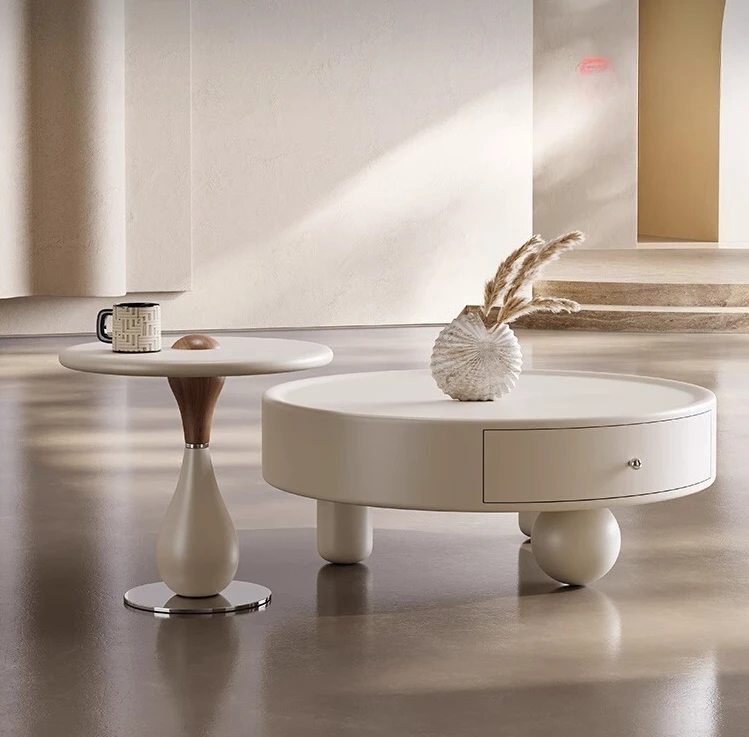 

Italian light luxury cream style coffee table combination living room small apartment household simple coffee table