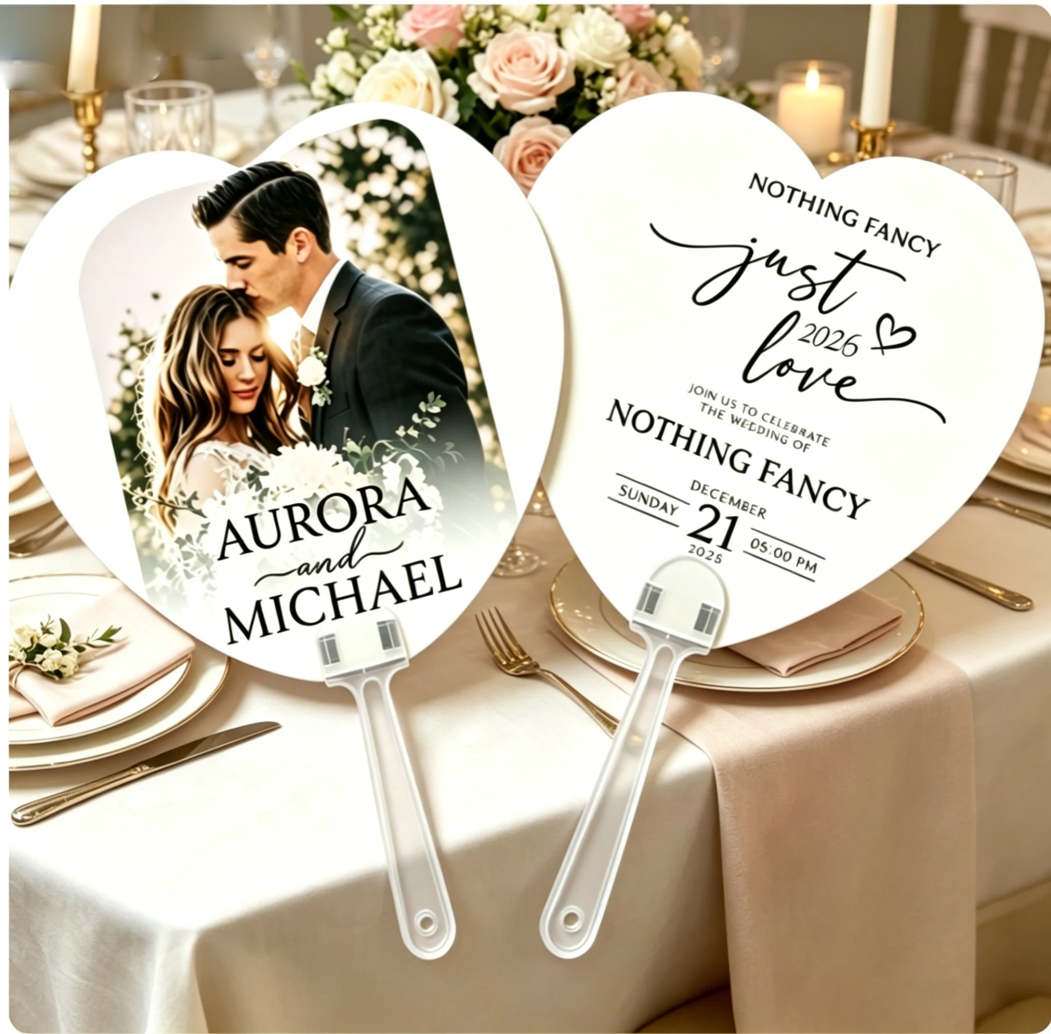50Pcs Personalized Logo Wedding Hand Fans with Photo 2-Sided Printed Business Logo Fan Bulk Custom Infographic Program Fans
