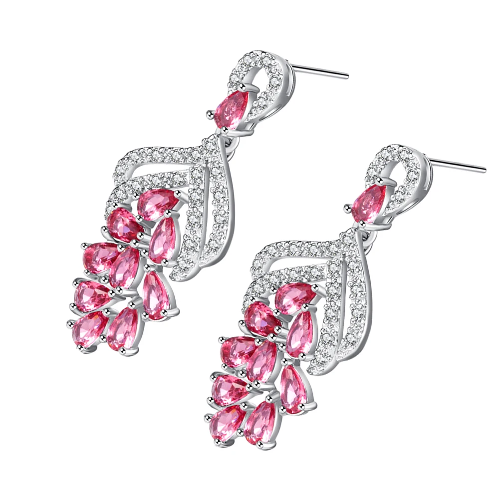 

Pink Zircon Stud Earrings Women Micro Clayed Zircon Costume Jewelry Birthday Party Accessories Elegant Lovely Design Durability