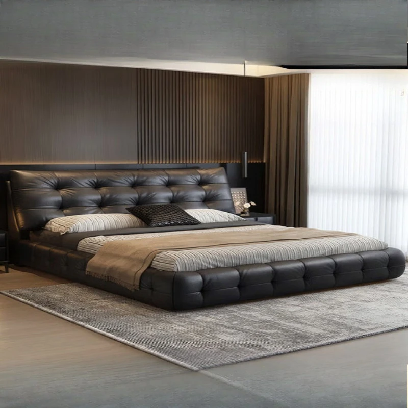 

master bedroom queen bed new soft bag wedding bed modern light luxury double storage bed, leather bed + natural latex spring pad