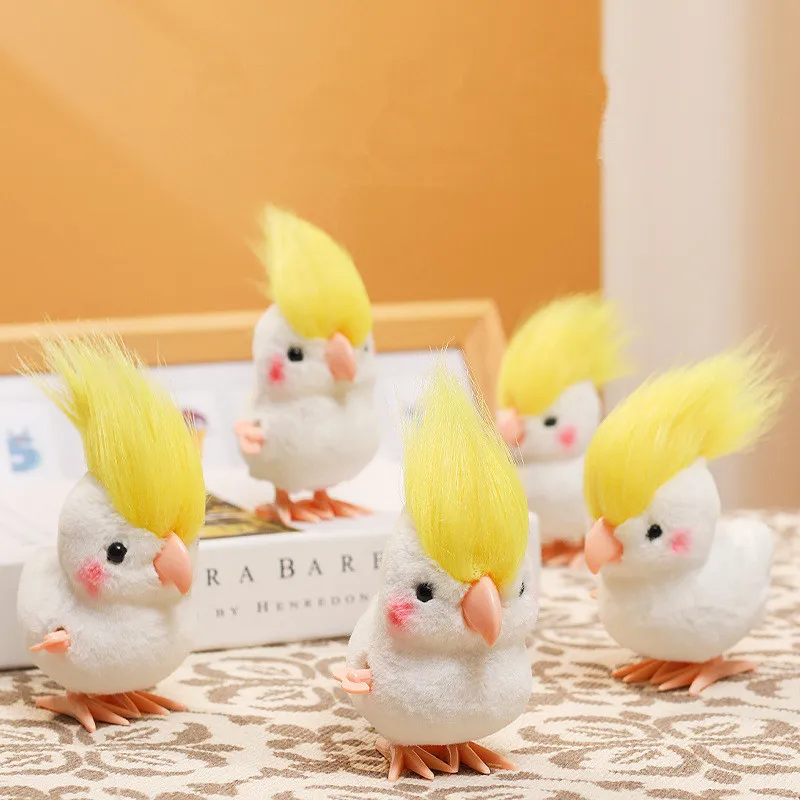 Juguetes de Peluche de Loro Saltarín Kawaii INS con Pelo Móvil y Cadena Enrollable, Muñecos Suaves de Anime, Regalo para Niños