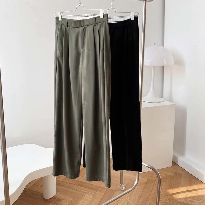 New Fashion High Waist Smoke Tube Wide Leg Pants Relaxed Straight Tube Draping Pants Women