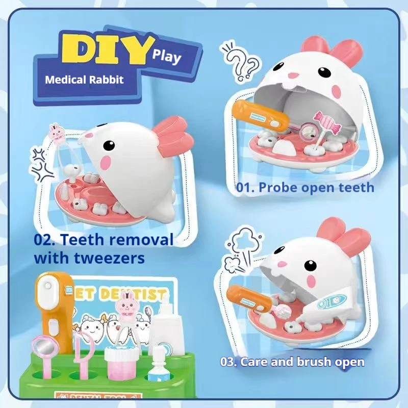 Playing House Pet Rabbit Dental Clinic Set Toys Cartoon Set Simulated Nurse Dental Toothbrush Children'S Christmas Toy Gift