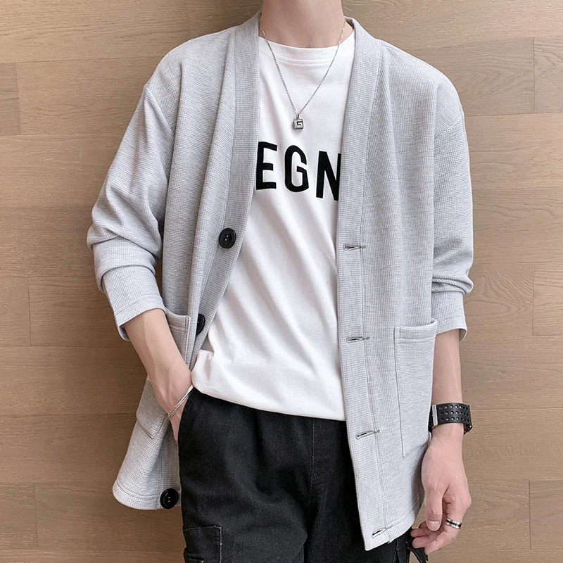 Fashion V-Neck Spliced Solid Color Korean Cardigan Sweaters Men\'s Clothing 2024 Spring Autumn New Loose Knitted All-match Tops