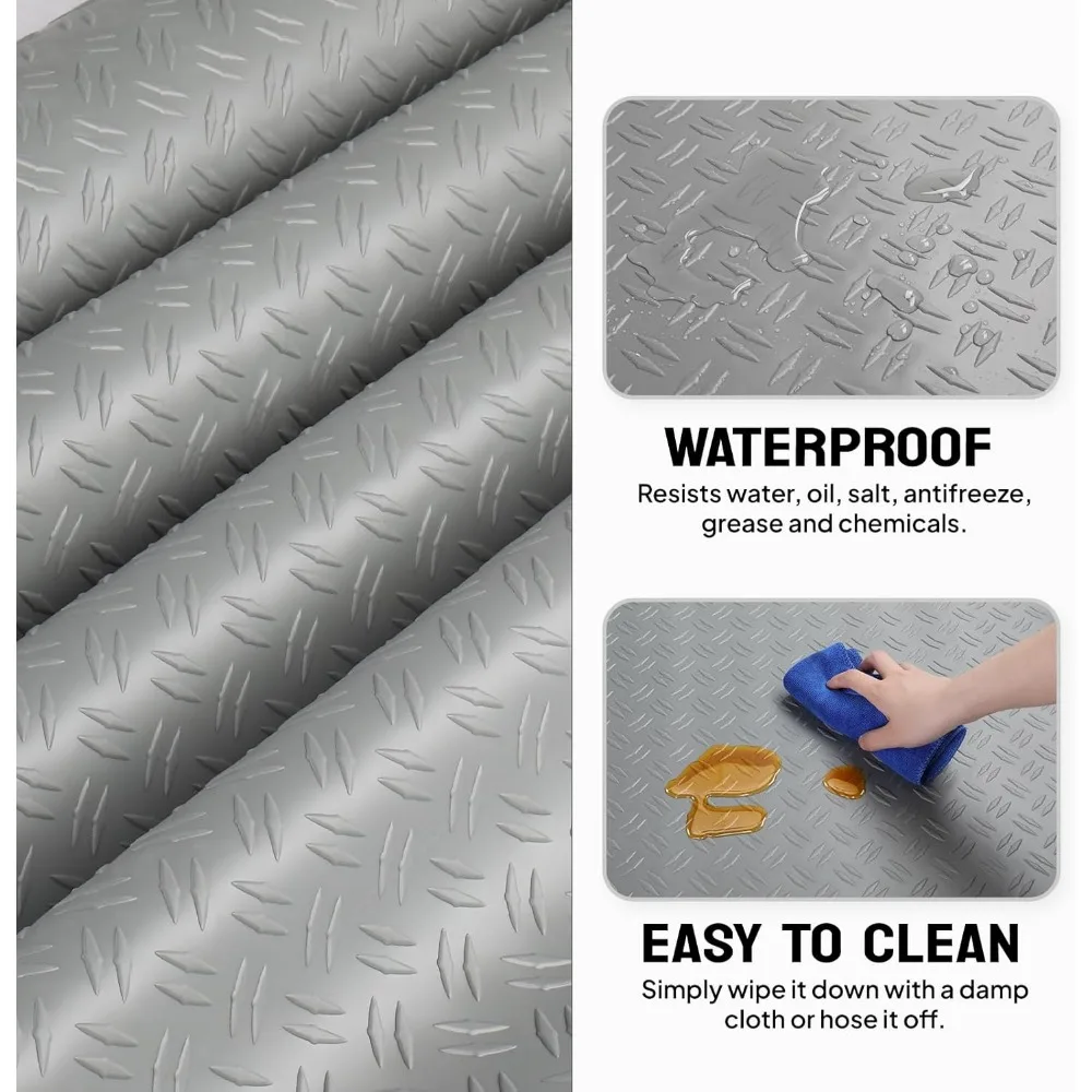 حصيرة أرضية جراج PVC ذات لوحة ماسية سميكة - لفة 7.5 × 20 قدم لوقوف السيارات وحماية تحت المركبات