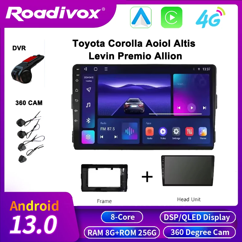 Roadivox AI Voice For Toyota Corolla Aoiol Altis Levin Premio AllionCar Stereo Radio with GPS Navi Carplay Car Stereo Adio DSP