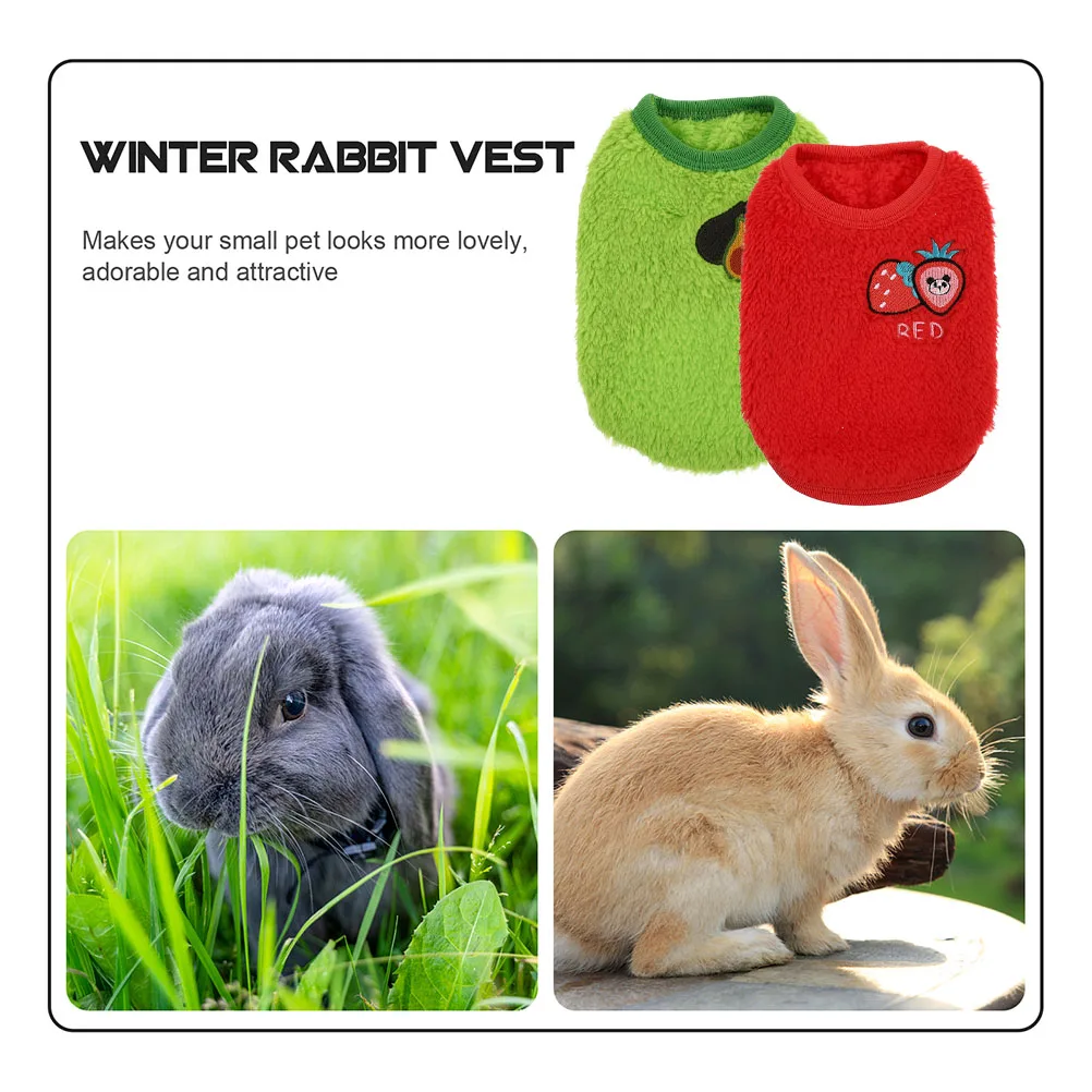

2Pcs Rabbit Clothes Washable Pet Flannel Vest Small Animals Cute Bunny Costume XS Rabbit Clothes Avocado Strawberry