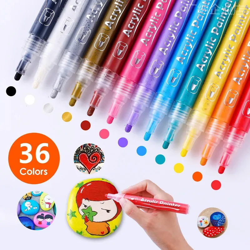

12/24/36/48 Colors Acrylic Marker Set Ceramic Painting Stone Graffiti Coloring Pens Water Based Markers DIY Art Supplies
