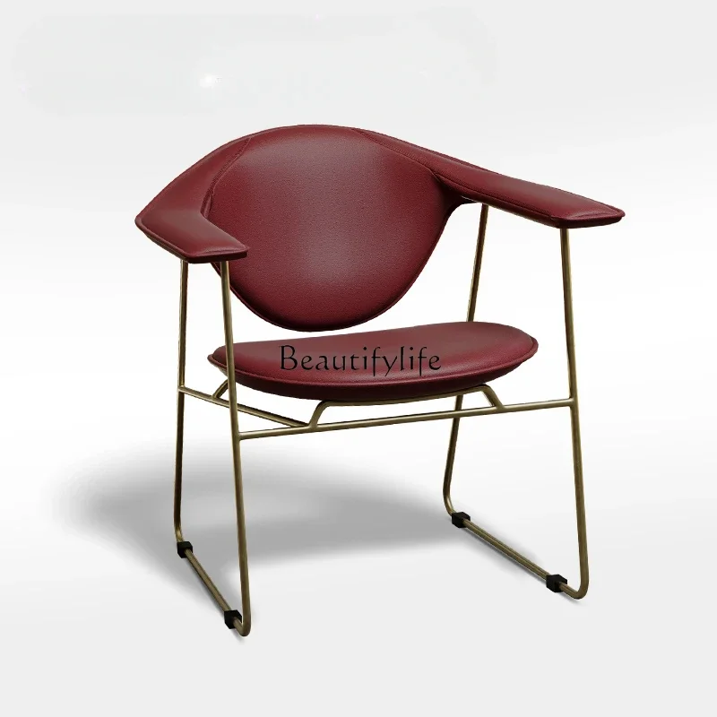 

Italian light luxury high-end saddle leather chair hotel clubhouse senior leisure armchair