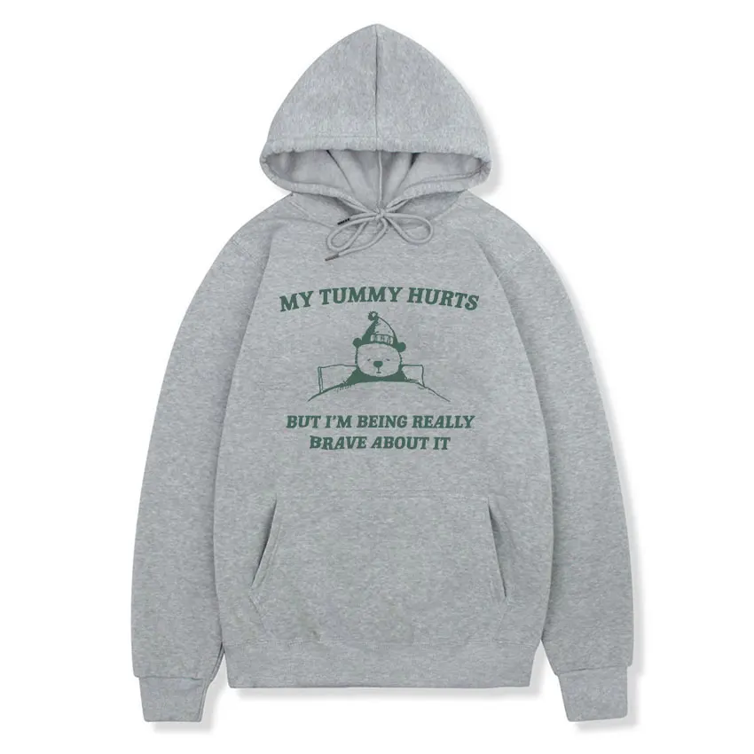 My Tummy Hurts But I\'m Being Really Brave about It Raccoon Meme Hoodie Funny Men Women Casual Fleece Pullover Oversized Hoodies