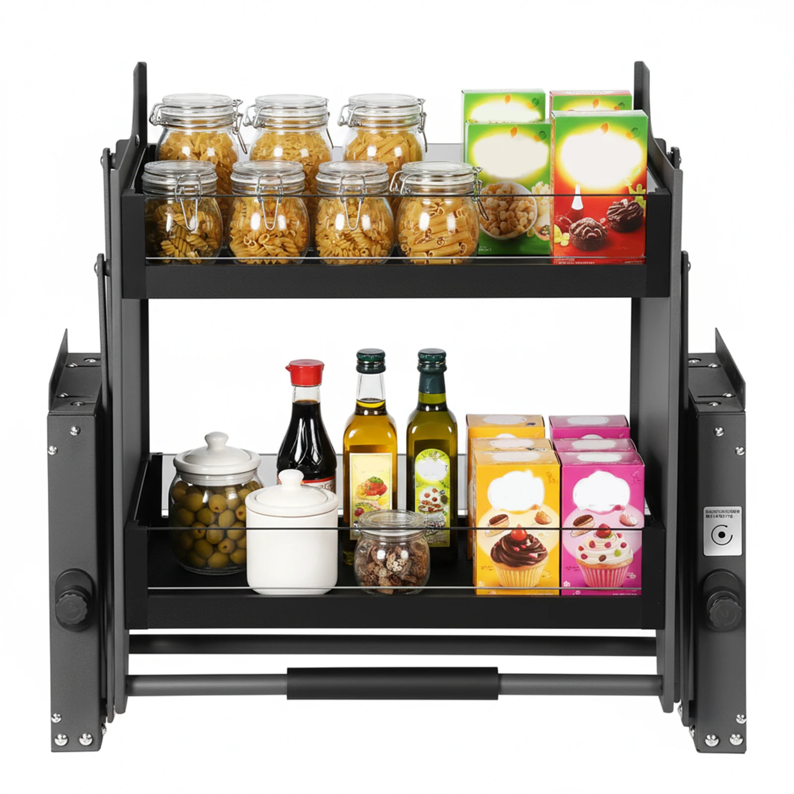 

Aluminum Alloy Drop Down Sliding Rack W/Pneumatic Damper System Adjustable Capacity with Adjustable Bearing for Pantries Closets