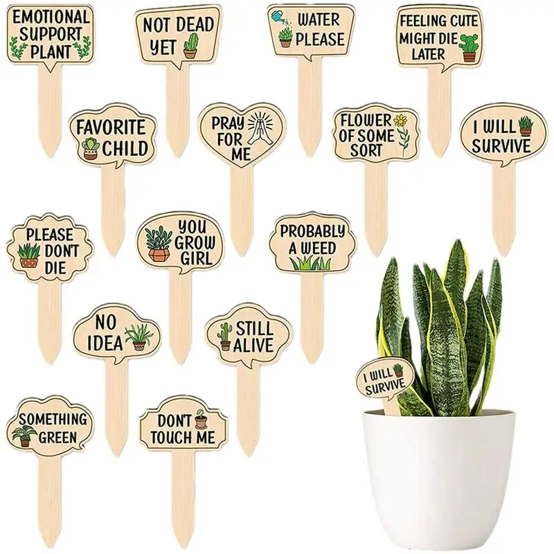 

15pcs Funny Plant Markers Garden Lovers Wooden Garden Stakes Greenery Plant Tags Indoor Outdoor Plant Label Sign Markers