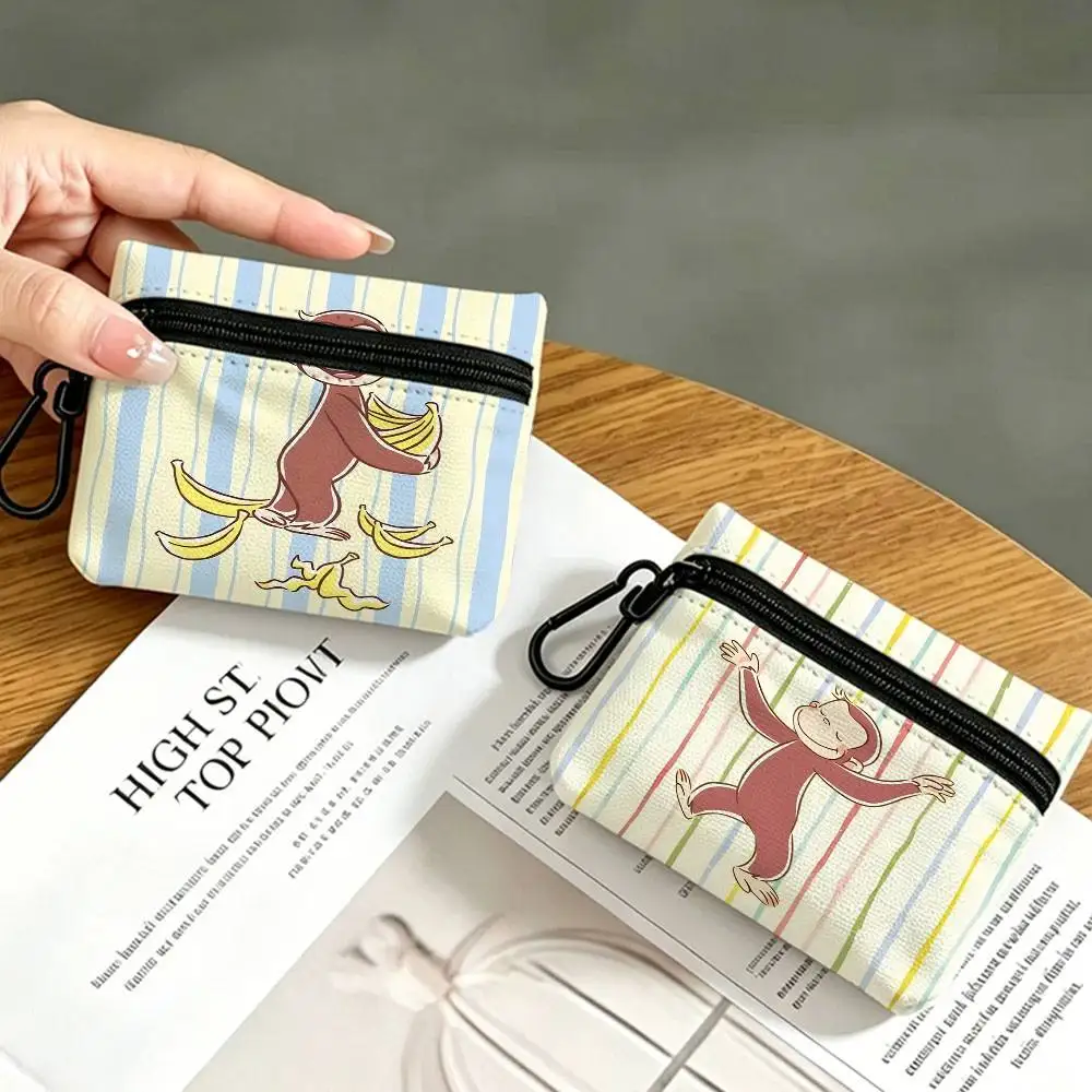 MONKEY CARTOON C-Curious GeorgeS Portable Oxford Fabric Mini Wallet Carabiner Design Small Coin Bag For Cards Keys Earphones