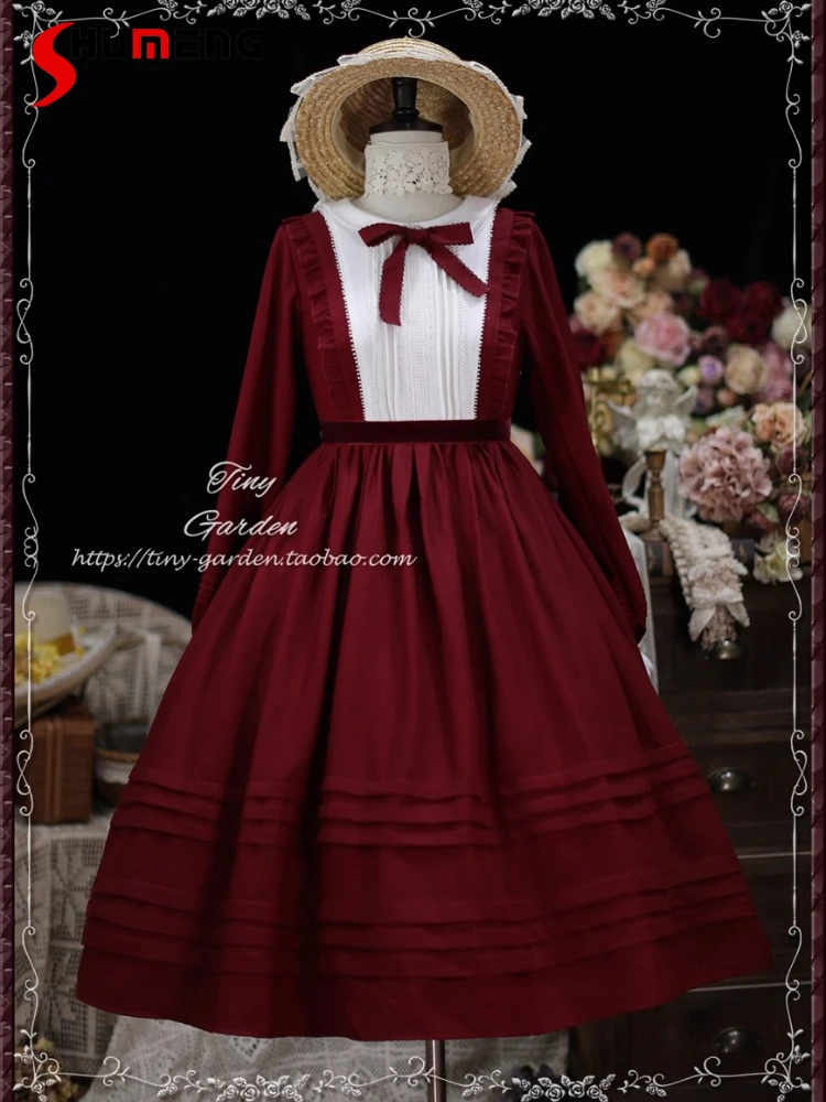 

French Elegant Retro Red Lolita Dress Autumn Winter New Women's High Waist Slim Long Sleeve Dress Cla Princess Tea Party Dress