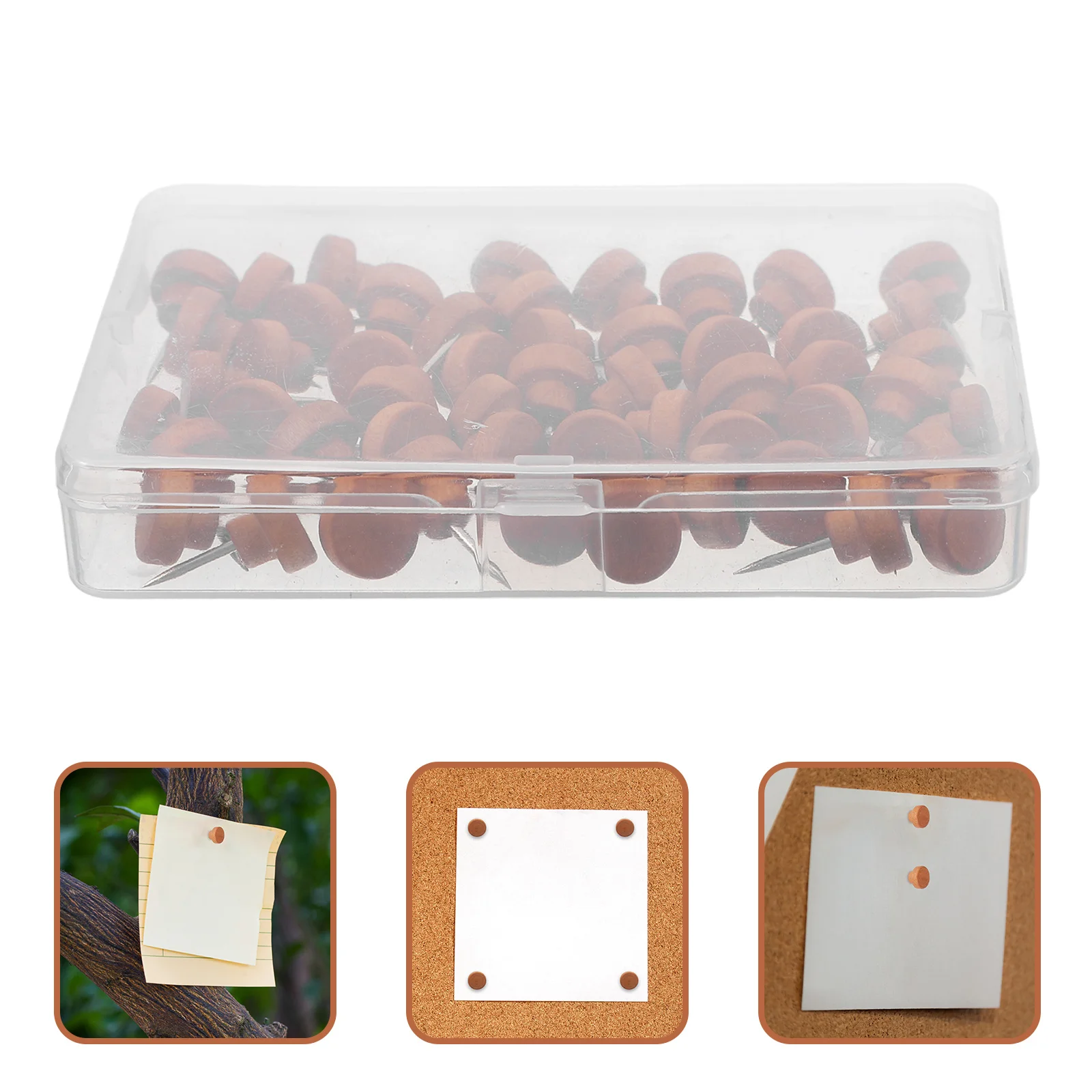 

50Pcs Minimalist Wooden Push Pins for Bulletin Board Photo Wall Decorative Thumbtacks Metal Base Office Supplies