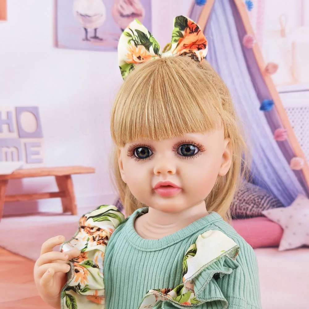 Muñeca Reborn de pelo largo marrón, 55cm, cuerpo completo de vinilo, lavable, simulación de niña, princesa Dudu, regalo de compañía para niños, 1 Uds.