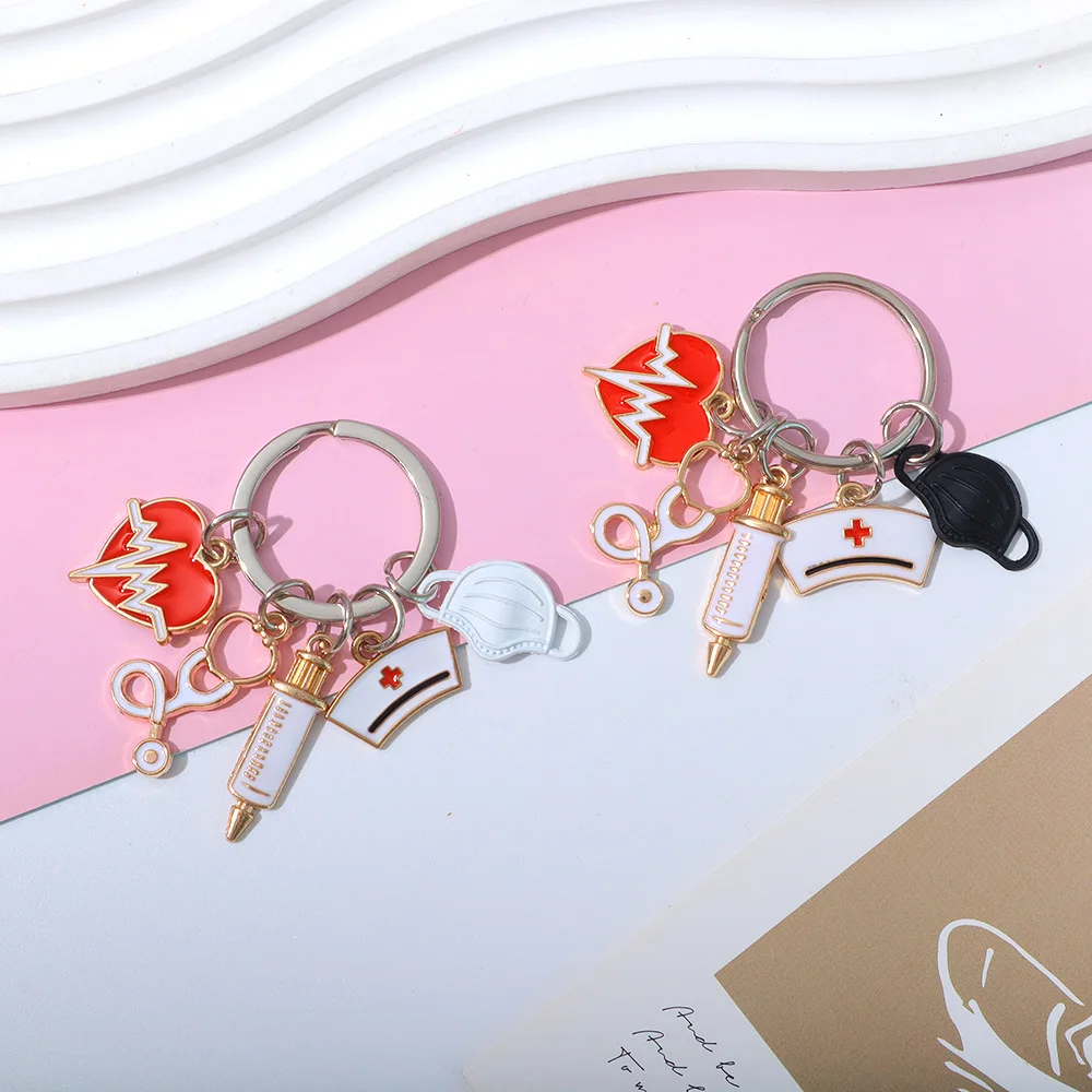 Medical Tool Keychain Doctor Nurse Cap Syringe Heartbeat Stethoscope Keyring Bag Charms Key Accessories Jewelry Handmade Gifts image 6