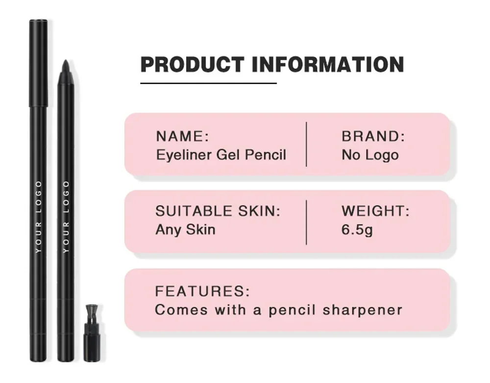 6.5g Private Label Eyeliner Pen Custom Bulk Waterproof Eye Liner with Built-in Pencil Sharpener Balck Color Sweatproof Makeup