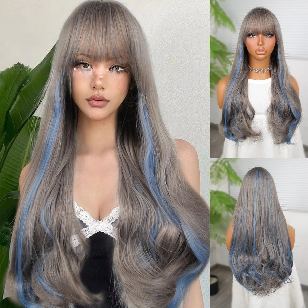 

Wig, long curly hair, natural big waves, water ripples, micro-curls, chemical fiber, high temperature silk, female highlights, Q