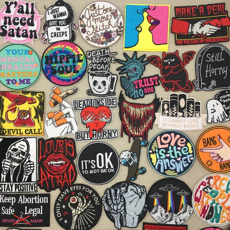 Punk Letters Stickers Iron On Patches For Clothing Thermoadhesive Patches Terrible Ghost Embroidery Patch On Clothes Badges DIY