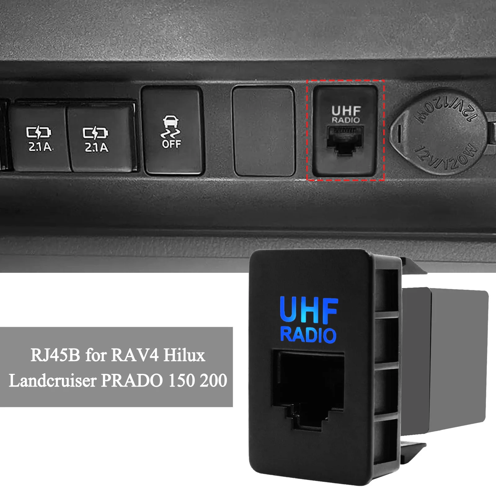 

UHF RADIO RJ45 Switch Panel Socket Blue Pass Through Connector for Toyota RAV4 Hilux PRADO 150 200/Landcruiser 79/100 PRADO 120