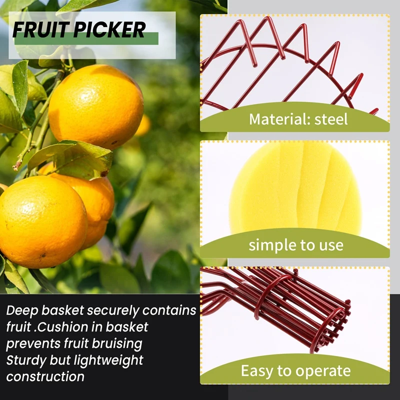 LICG Outdoor Deep Basket Garden Tools Fruit Picker Head Metal Fruit Picking Tools Fruits Catcher Harvest Picking