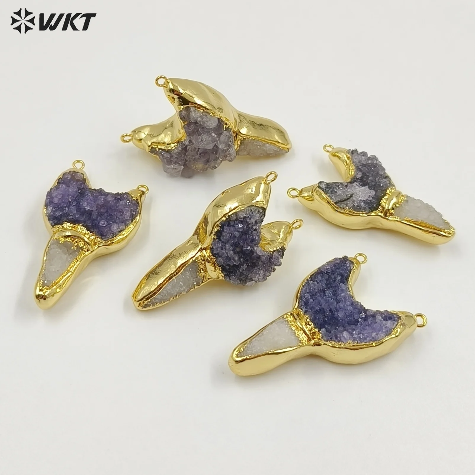 

WT-P2062 Letter Y Shape Natural Irregular Stone Quartz Amethyst With 18k Gold Plated Pendants Connector Necklace Making ACC